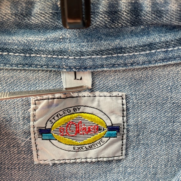 s Oliver 100% Cotton Unisex Denim Button Down Striped LS Shirt -L - Picture 4 of 6